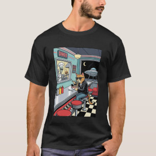 猫がラーメンを食べるダイナー ビンテージ 和風 かわいい アニメ Tシャツ