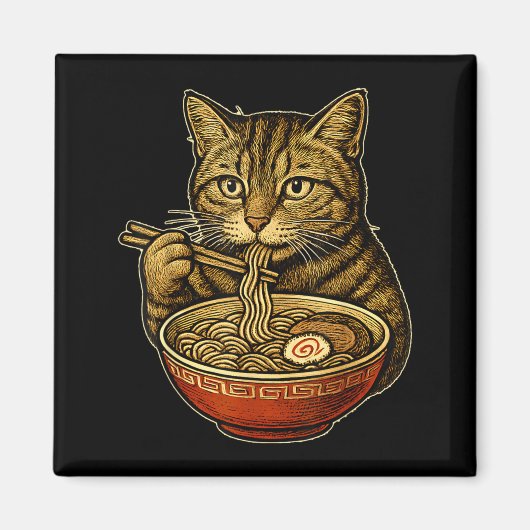 猫がラーメンを食べる面白い漫画 ネコ オタク アニメ マグネット (正面)