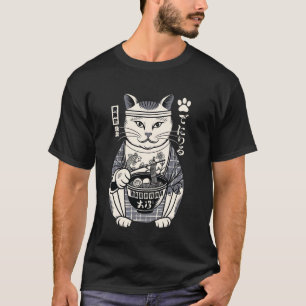 猫がラーメンを食べる 和風浮世絵 クラシカルデザイン Tシャツ
