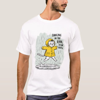 猫がレインコートを着て、水たまりに飛び込む Tシャツ