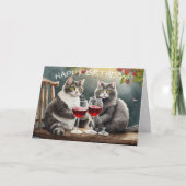 猫がワインを飲む誕生日カード! カード (正面)