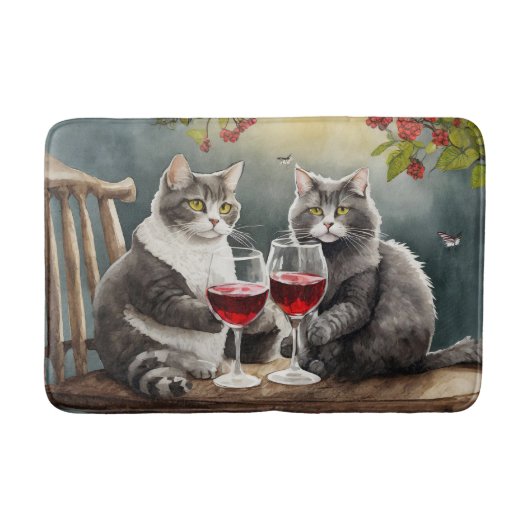 猫がワインを飲んでいるバスマット! バスマット (正面)