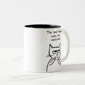 猫が一晩中起きおもしろいる—猫コーヒーマグ ツートーンマグカップ (正面右)