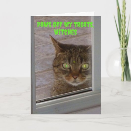 猫が不気味魔女のハロウィーンを歩く カード (正面)
