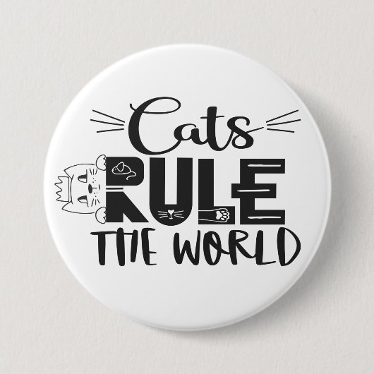 猫が世界を支配するレタリングかわいい子猫ひげ 缶バッジ (正面)