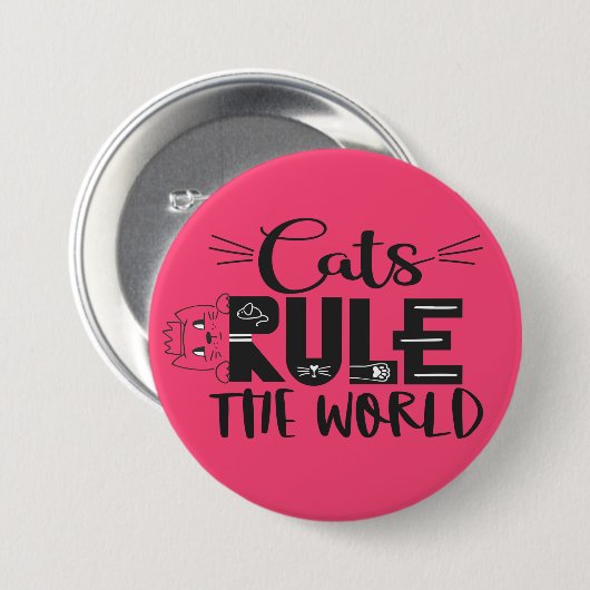 猫が世界を支配するレタリングの可愛いヒゲ 缶バッジ (正面&裏面)