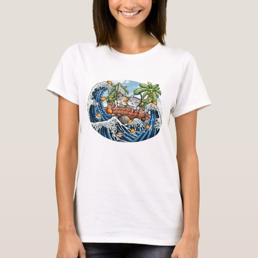 猫が中国のオレンジを投げる Tシャツ (正面)