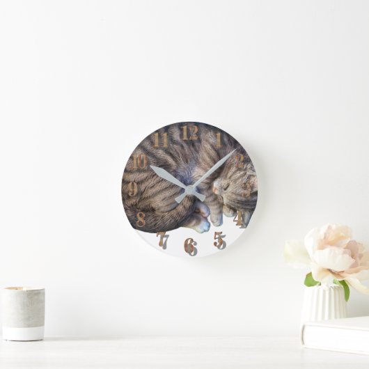 猫が丸まって可愛い居心地の良い眠り ラウンド壁時計 (ホーム)