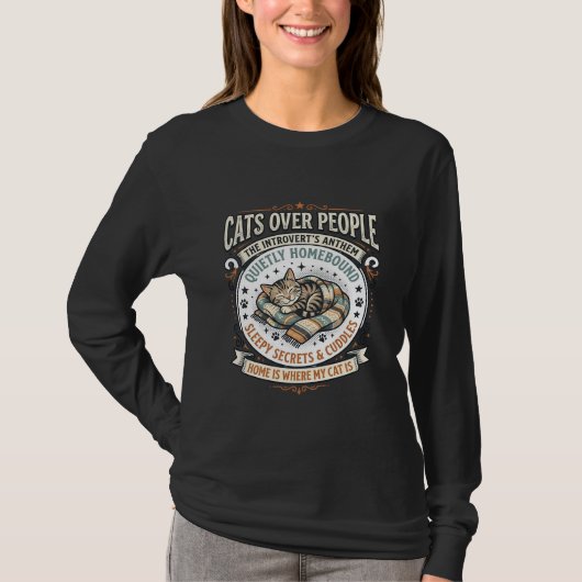 猫が人より大事 猫派 引きこもり 人嫌い ヴィンテージ Tシャツ (正面)