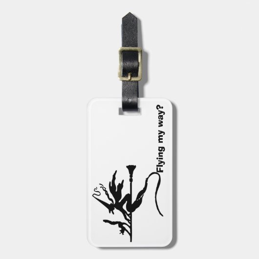 猫が付いているほうきの柄の魔法使い ラゲッジタグ (正面縦)