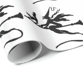 猫が付いているほうきの柄の魔法使い ラッピングペーパー (ロールコーナー)