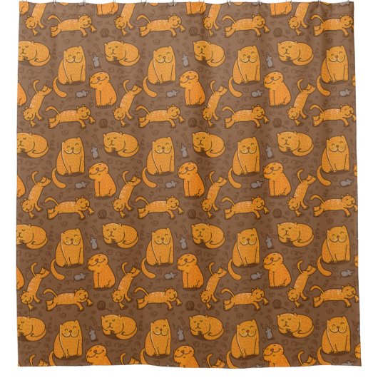 猫が付いているパターン シャワーカーテン (正面)