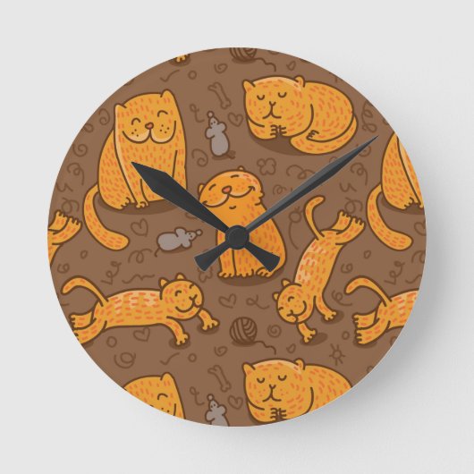 猫が付いているパターン ラウンド壁時計 (正面)