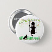 猫が付いている振動の女の子 缶バッジ (正面&裏面)