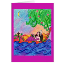 猫が付いている日没カードに航海