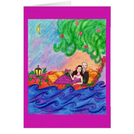 猫が付いている日没カードに航海