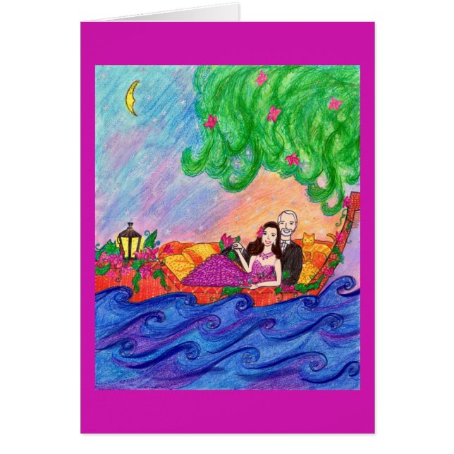 猫が付いている日没カードに航海 (正面)