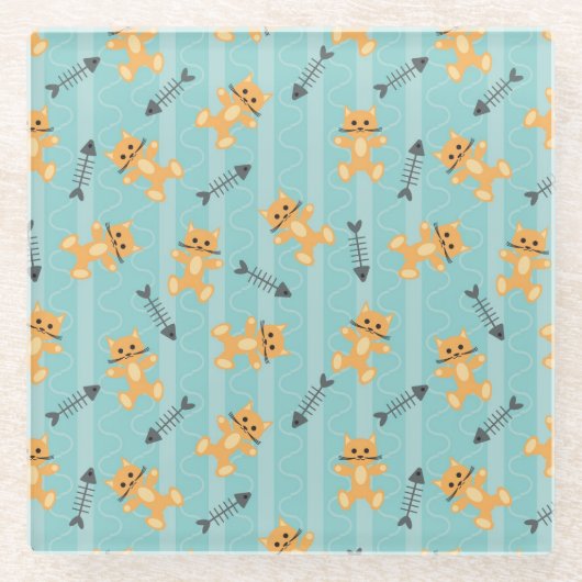 猫が付いている背景 ガラスコースター (正面)