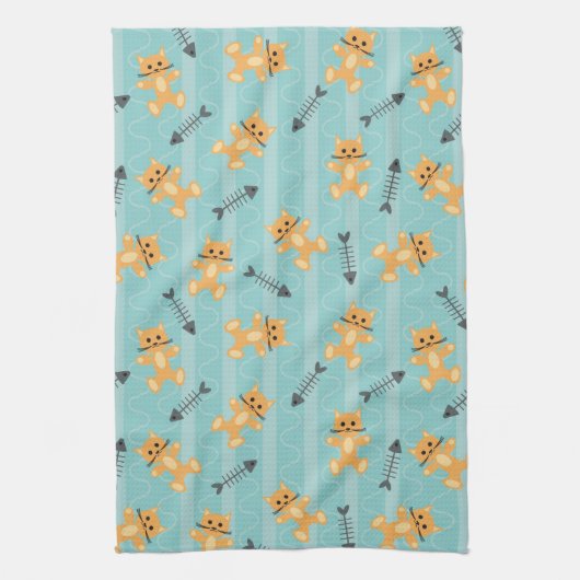 猫が付いている背景 キッチンタオル (縦)