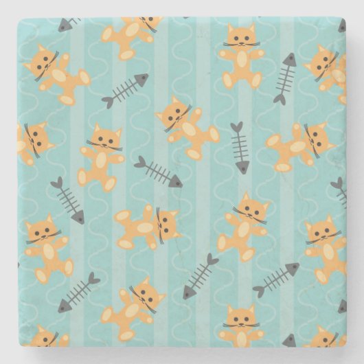 猫が付いている背景 ストーンコースター (正面)