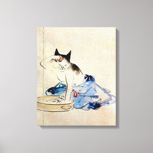 猫が体の歌川広重を洗う キャンバスプリント (正面)