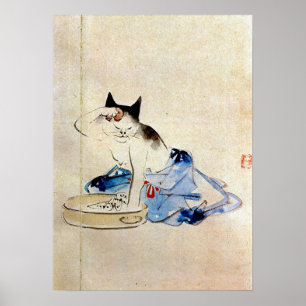 猫が体の歌川広重を洗う ポスター