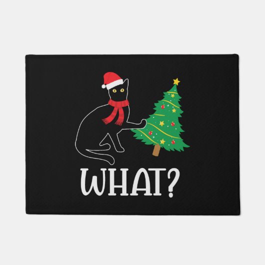 猫が何かを踏んでいるクリスマスツリーの上 ドアマット (正面)