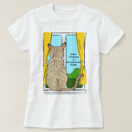 猫が信頼しているのか怒っているのか 後ろ姿の丸い時計 Tシャツ