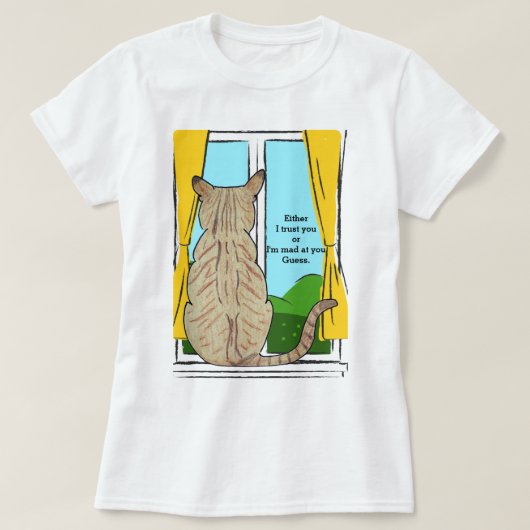猫が信頼しているのか怒っているのか 後ろ姿の丸い時計 Tシャツ (デザイン正面)