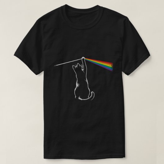 猫が光と遊ぶ | ミニマルレインボーデザイン Tシャツ (デザイン正面)