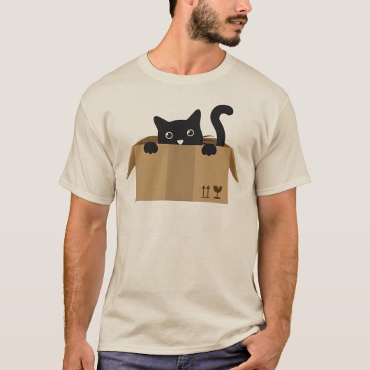 猫が入った箱かわいい動物デザイン Tシャツ (正面)