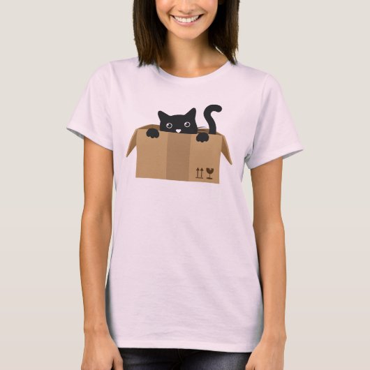 猫が入った箱かわいい動物デザイン Tシャツ (正面)