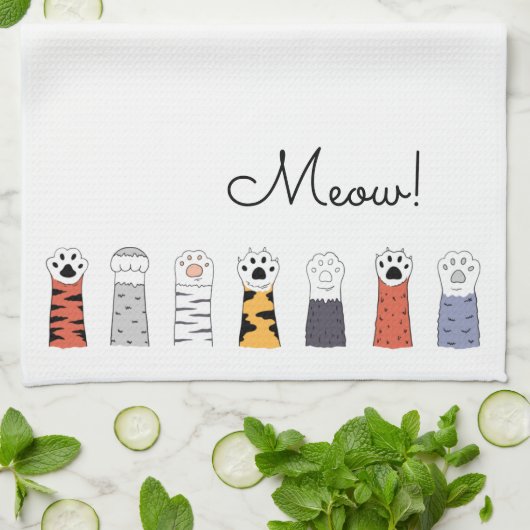 猫が前足で黒いニャヤというペット好きに キッチンタオル (折り畳み)