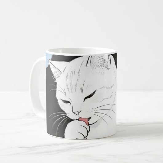猫が前足をきれいにする コーヒーマグカップ (正面左)