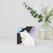 猫が前足をきれいにする スクエア名刺 (スタンド正面)