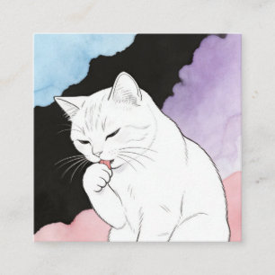 猫が前足をきれいにする スクエア名刺