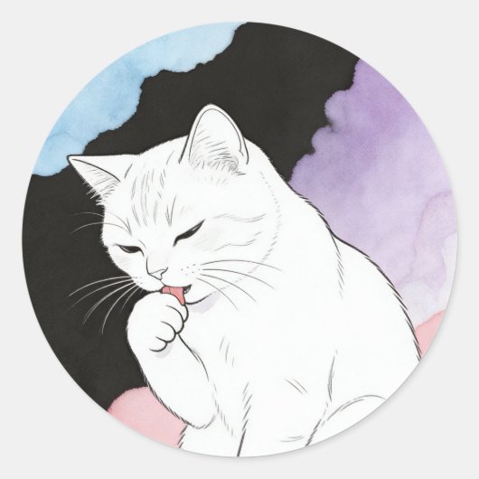 猫が前足をきれいにする ラウンドシール (正面)