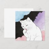 猫が前足をきれいにする 招待状 (正面/裏面)