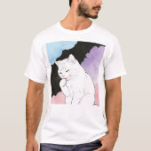 猫が前足をきれいにする Tシャツ (正面)