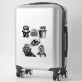 猫が動物を擬人化する白黒のスケッチ シール (スーツケース)