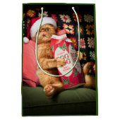 猫が卵を飲む鼻 ミディアムペーパーバッグ (正面)