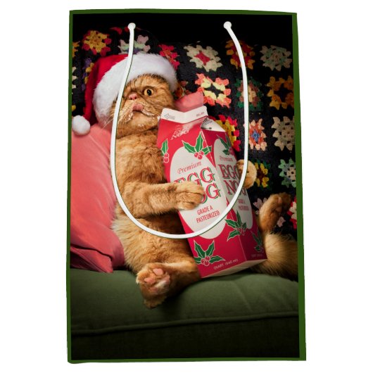 猫が卵を飲む鼻 ミディアムペーパーバッグ (正面)