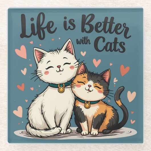 猫が可愛い猫の美意識で生きる ガラスコースター (正面)