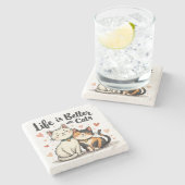 猫が可愛い猫の美意識で生きる ストーンコースター (横)