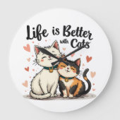 猫が可愛い猫の美意識で生きる ラージ壁時計 (正面)