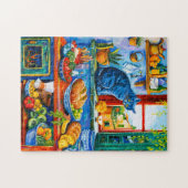 猫が台所の窓から外を見る ジグソーパズル (横)