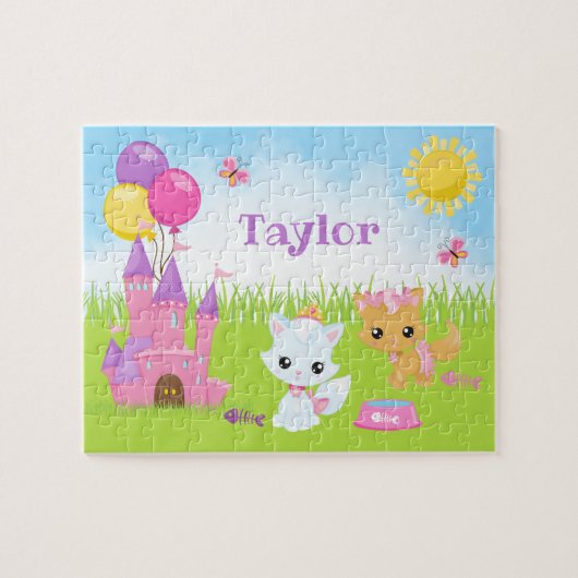 猫が城ピンクと紫のジグソーパズル ジグソーパズル (横)