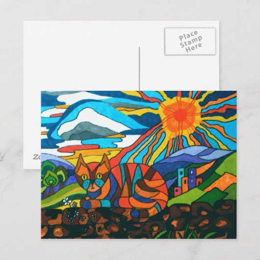 猫が壁に ポストカード (正面/裏面)