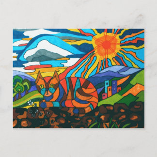 猫が壁に ポストカード