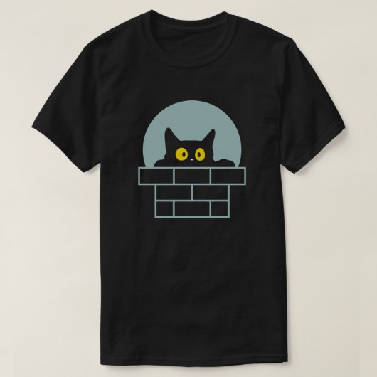 猫が夜煙突から覗き込む Tシャツ (デザイン正面)